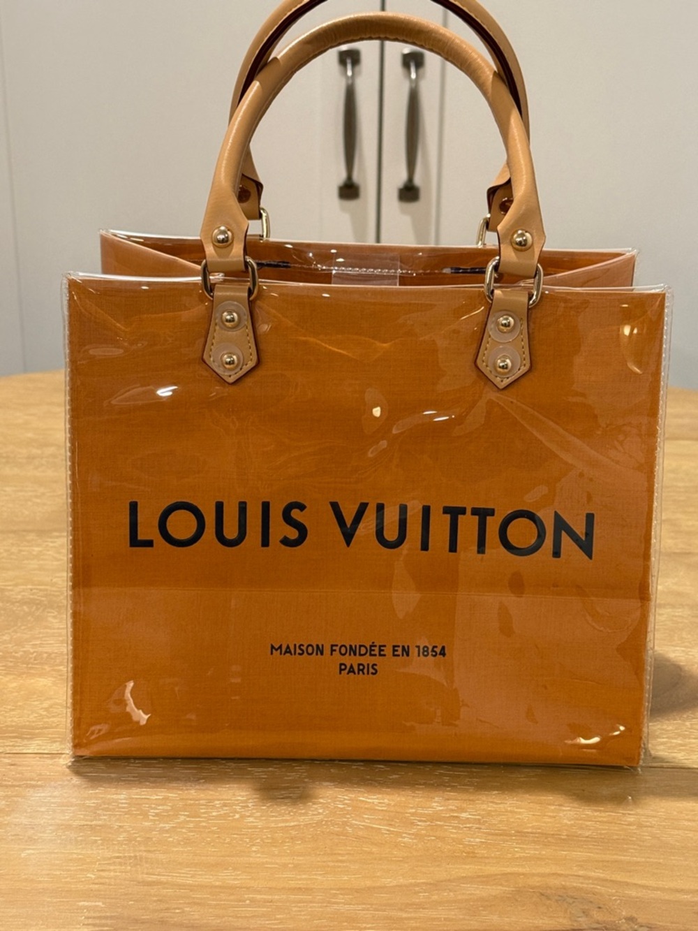 Louis Vuitton Orange Patent Tote with Tan Handles